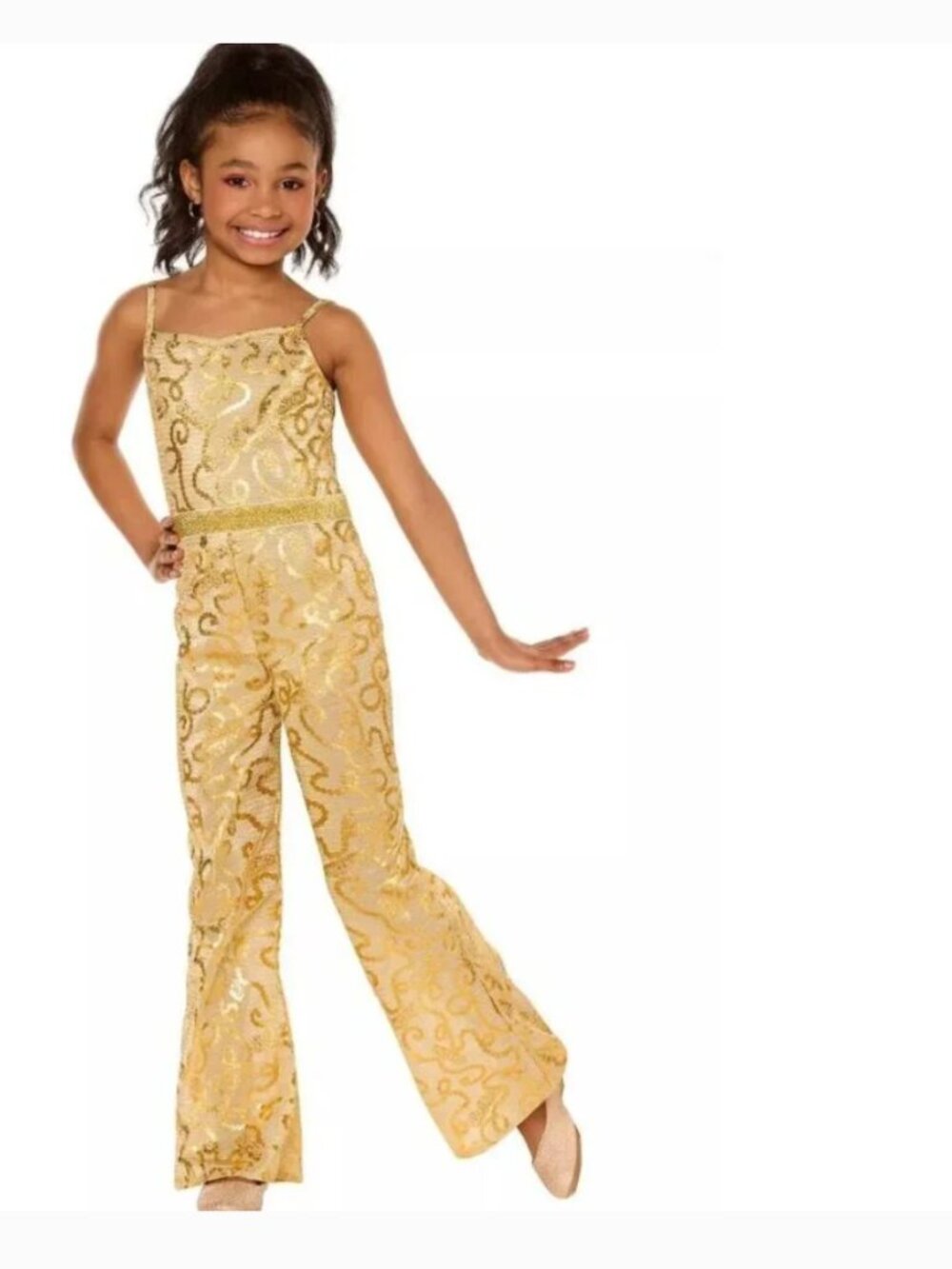 Barbie Movie Disco Halloween Costume 4/6 Gold Jumpsuit Girls 1 Pc